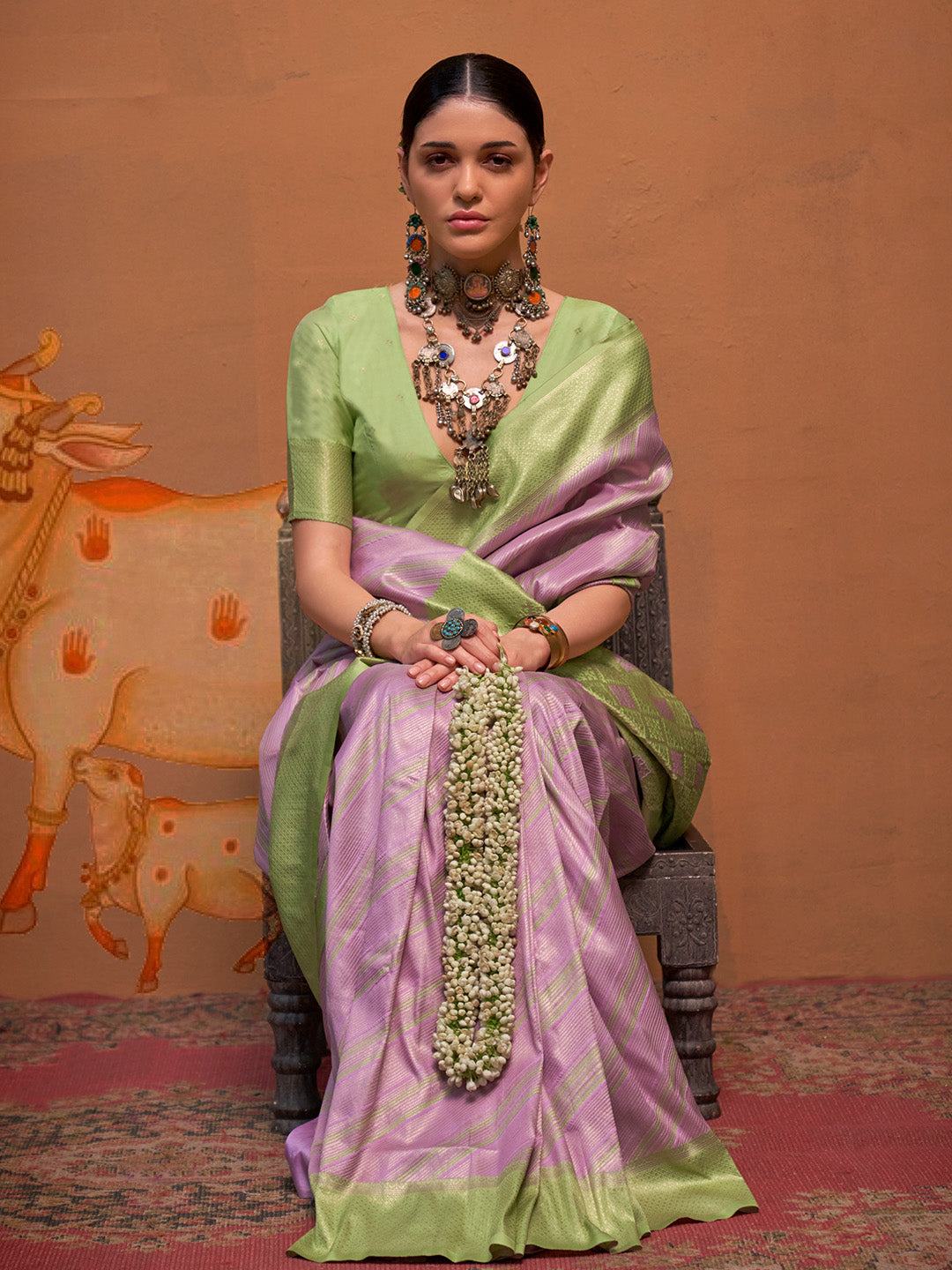 Lavender Color Party Wear Silk Saree