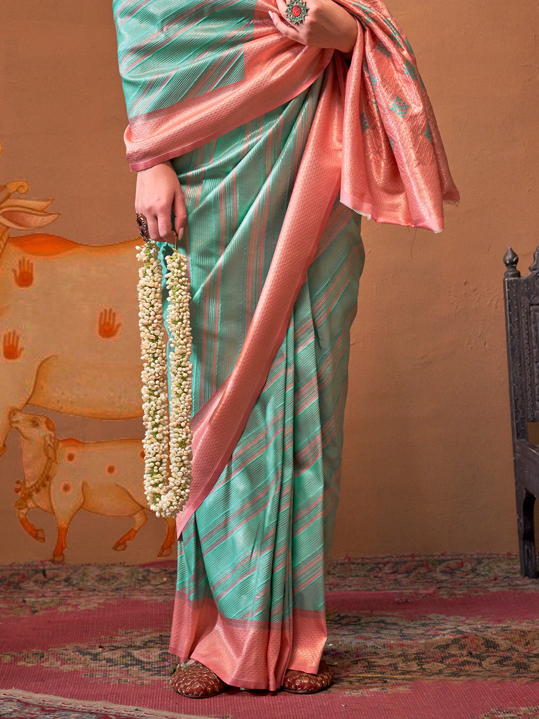 Sky Blue Party Wear Silk Saree