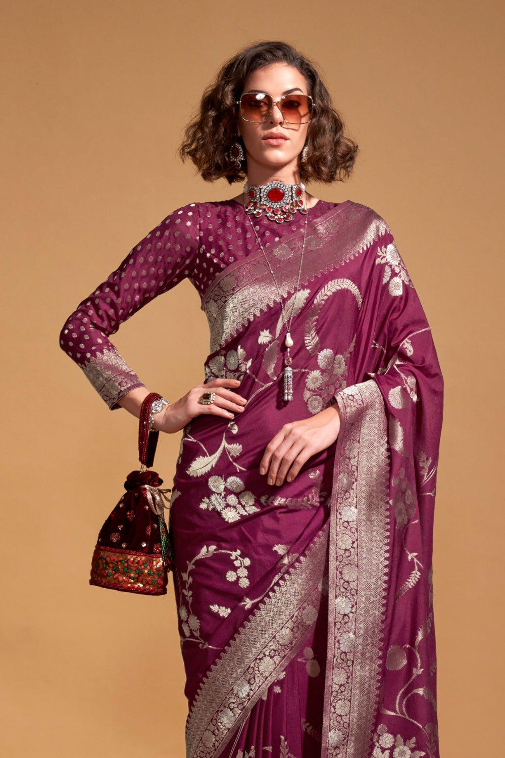 Maroon Georgette Saree