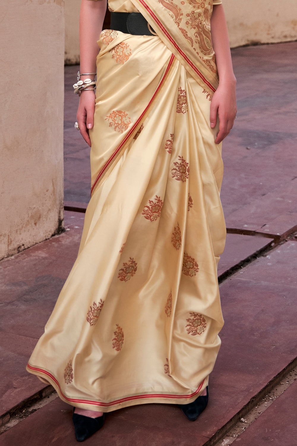 Cream Satin Saree