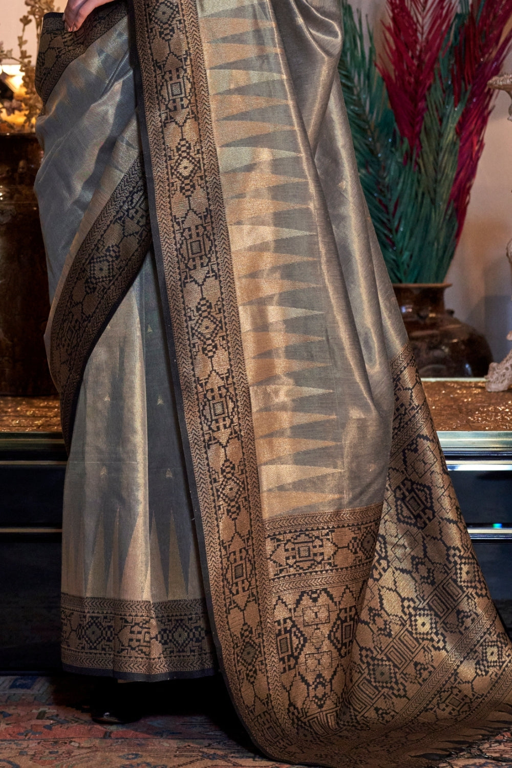 Grey Zari Tissue Saree