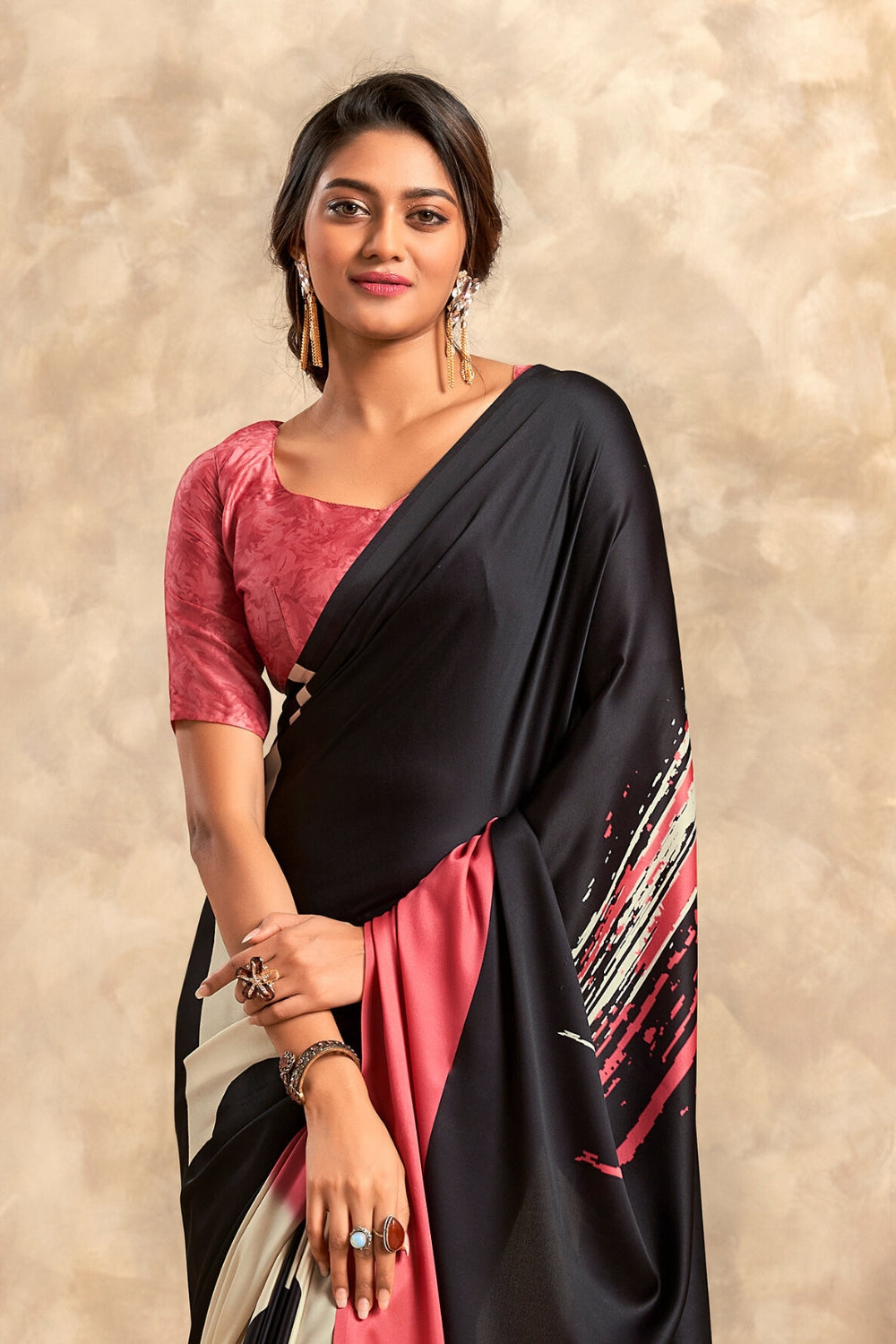 Multicolor Satin Crepe Saree