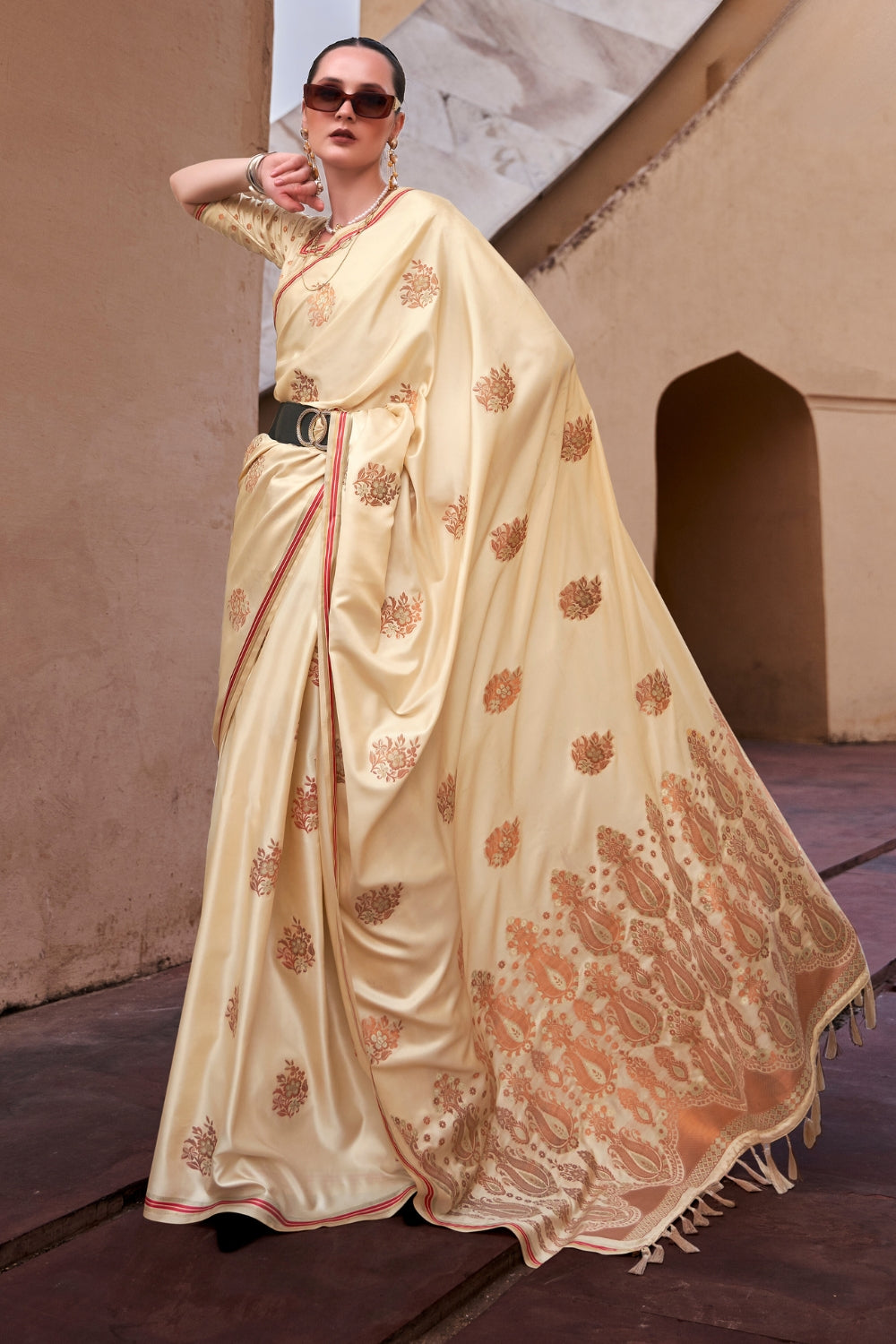 Cream Satin Saree