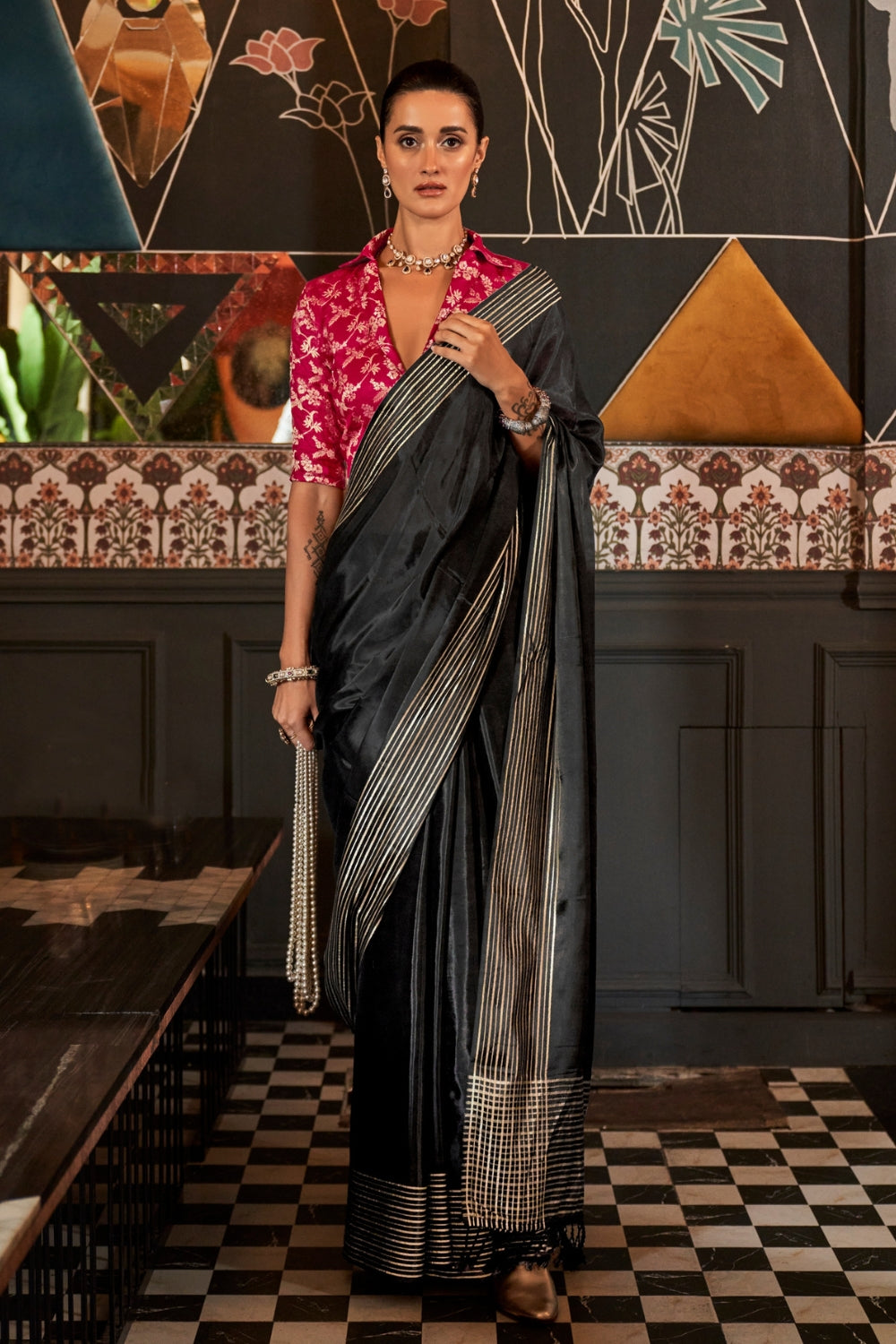 Dark Black Viscose Saree