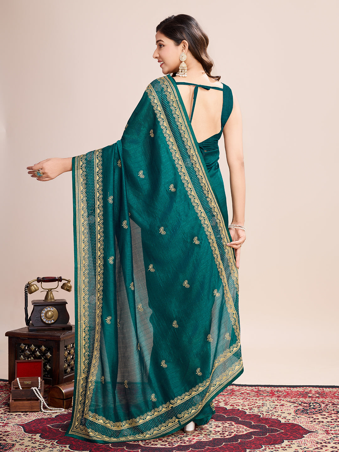 GREEN VICHITRA SOFT SILK SAREE