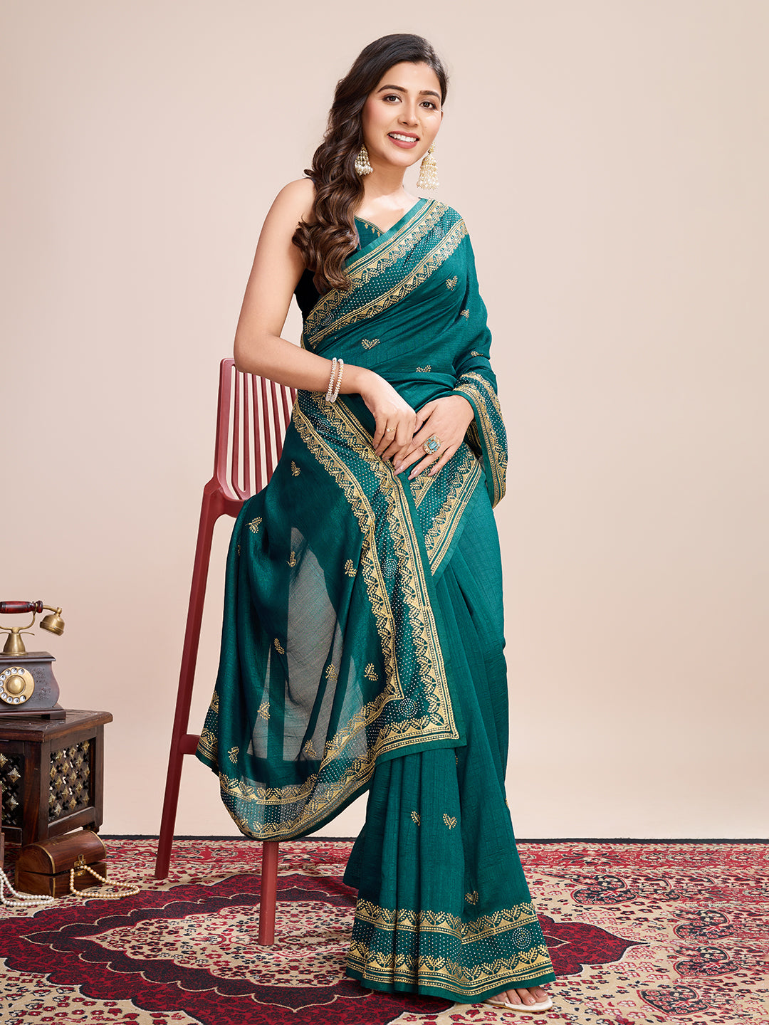 GREEN VICHITRA SOFT SILK SAREE