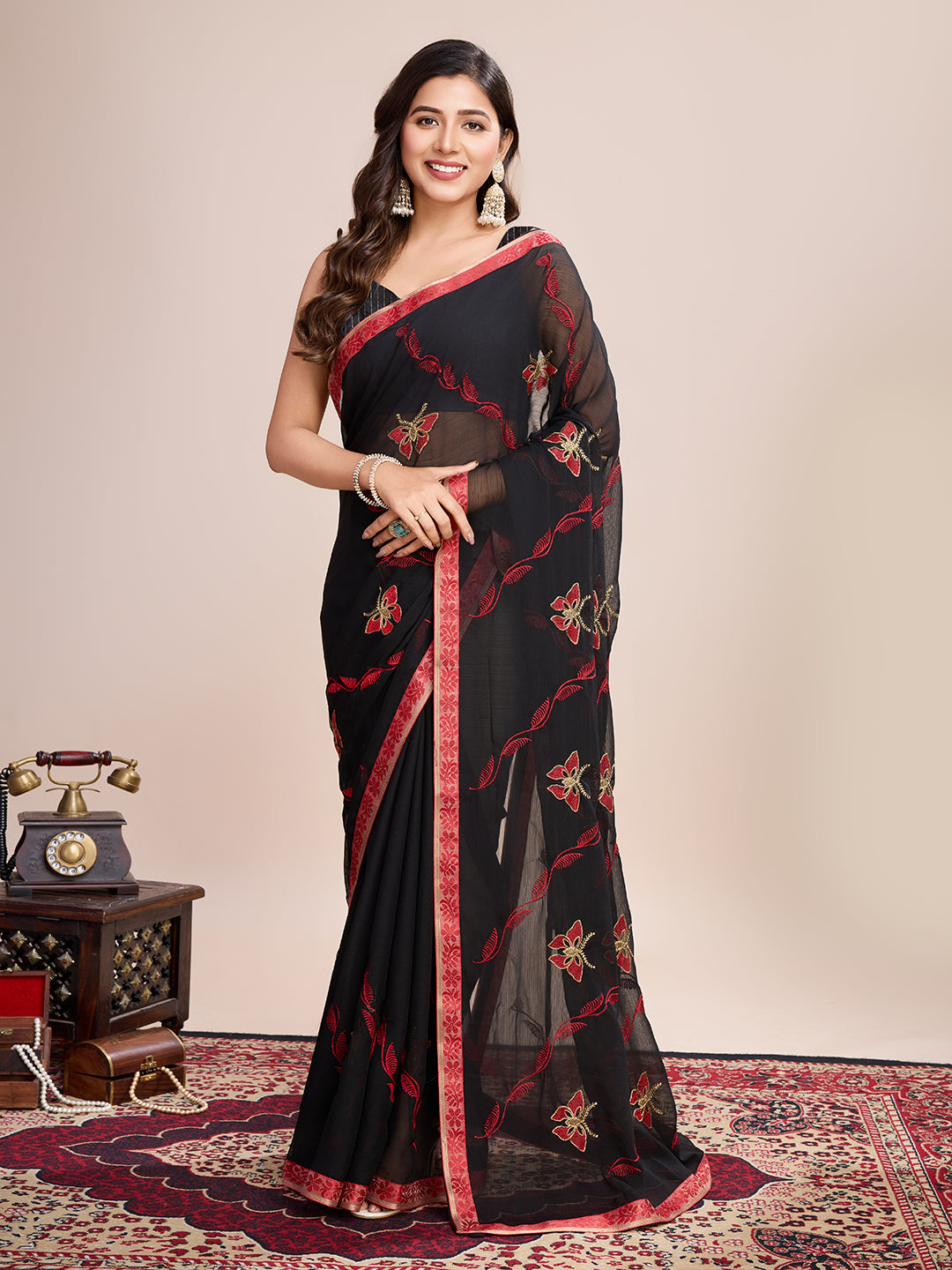 BLACK GEORGET SOFT SILK SAREE