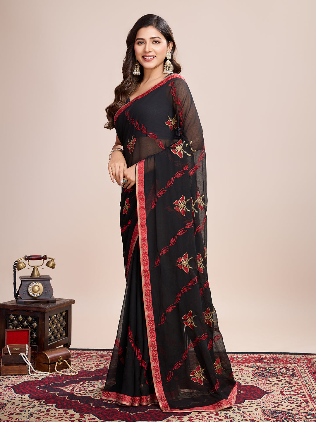 BLACK GEORGET SOFT SILK SAREE