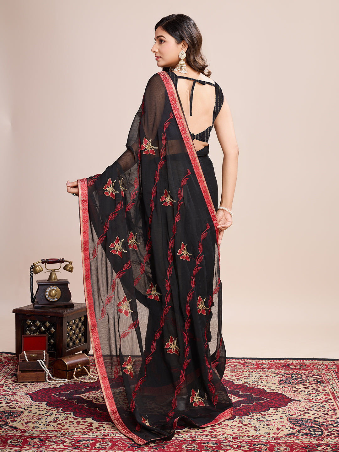 BLACK GEORGET SOFT SILK SAREE