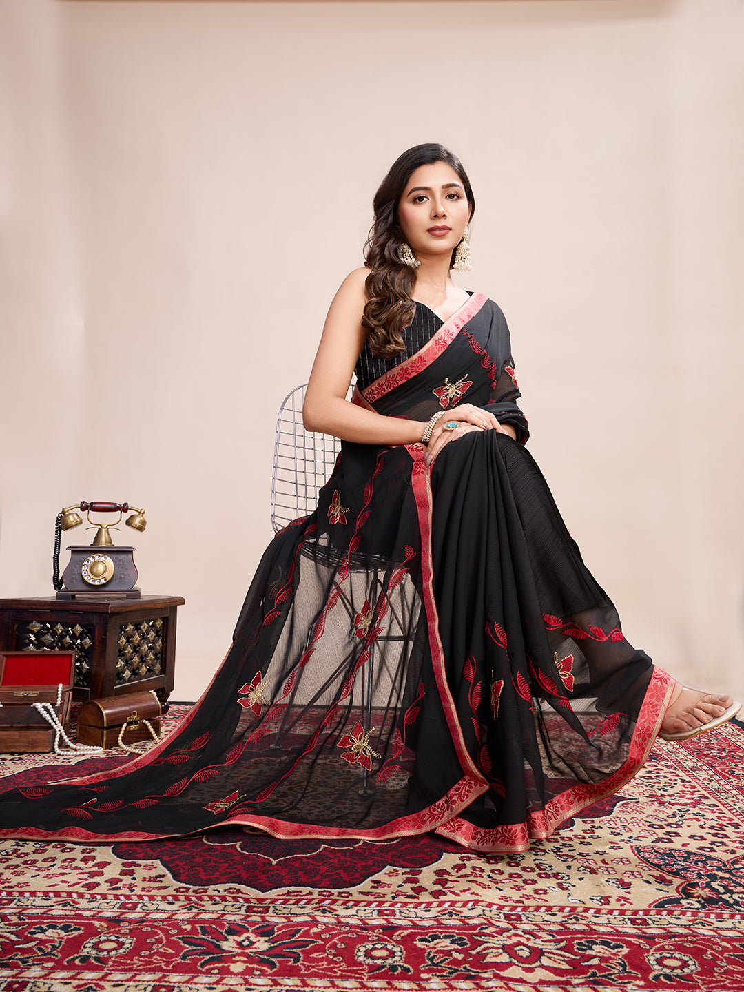 BLACK GEORGET SOFT SILK SAREE