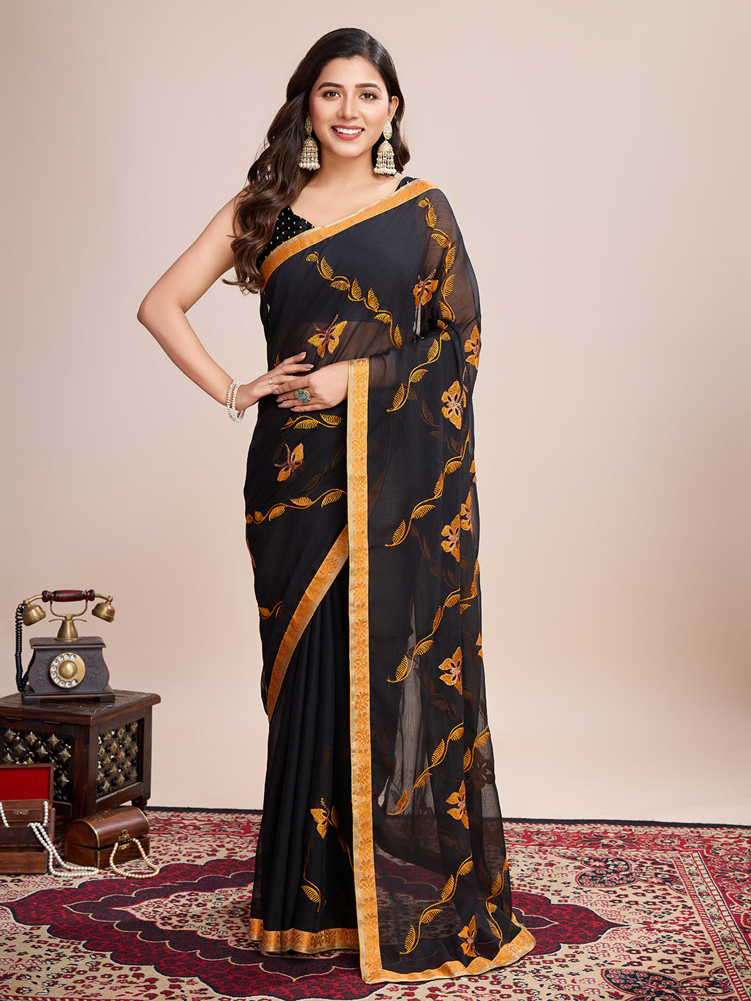 BLACK GEORGET SOFT SILK SAREE