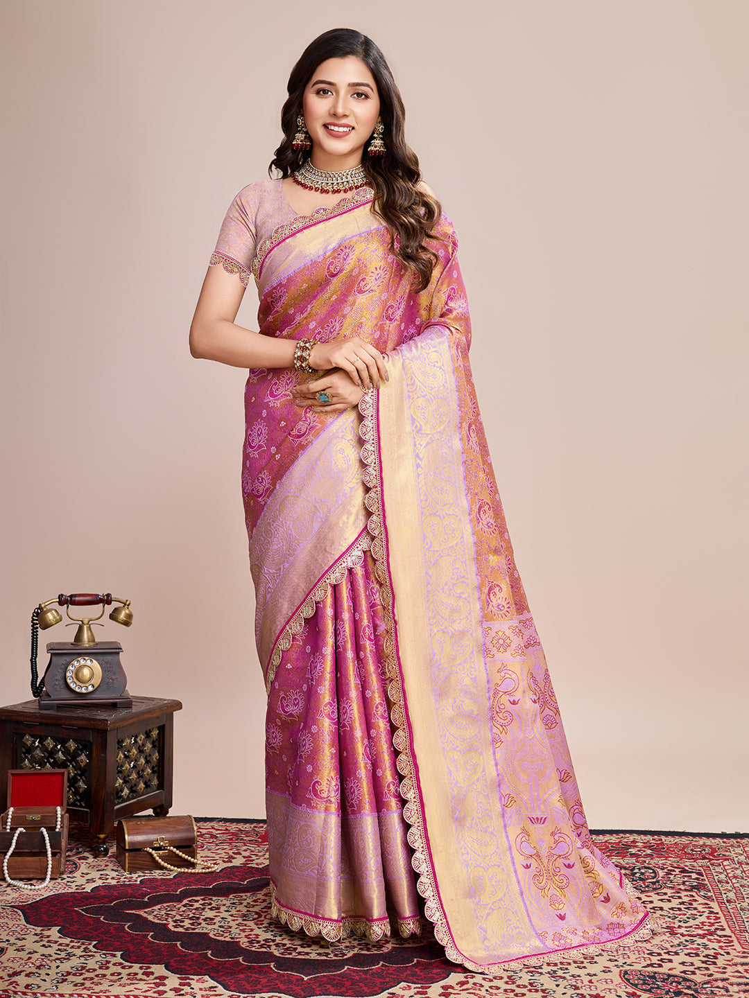 PINK SEMI SILK SAREE