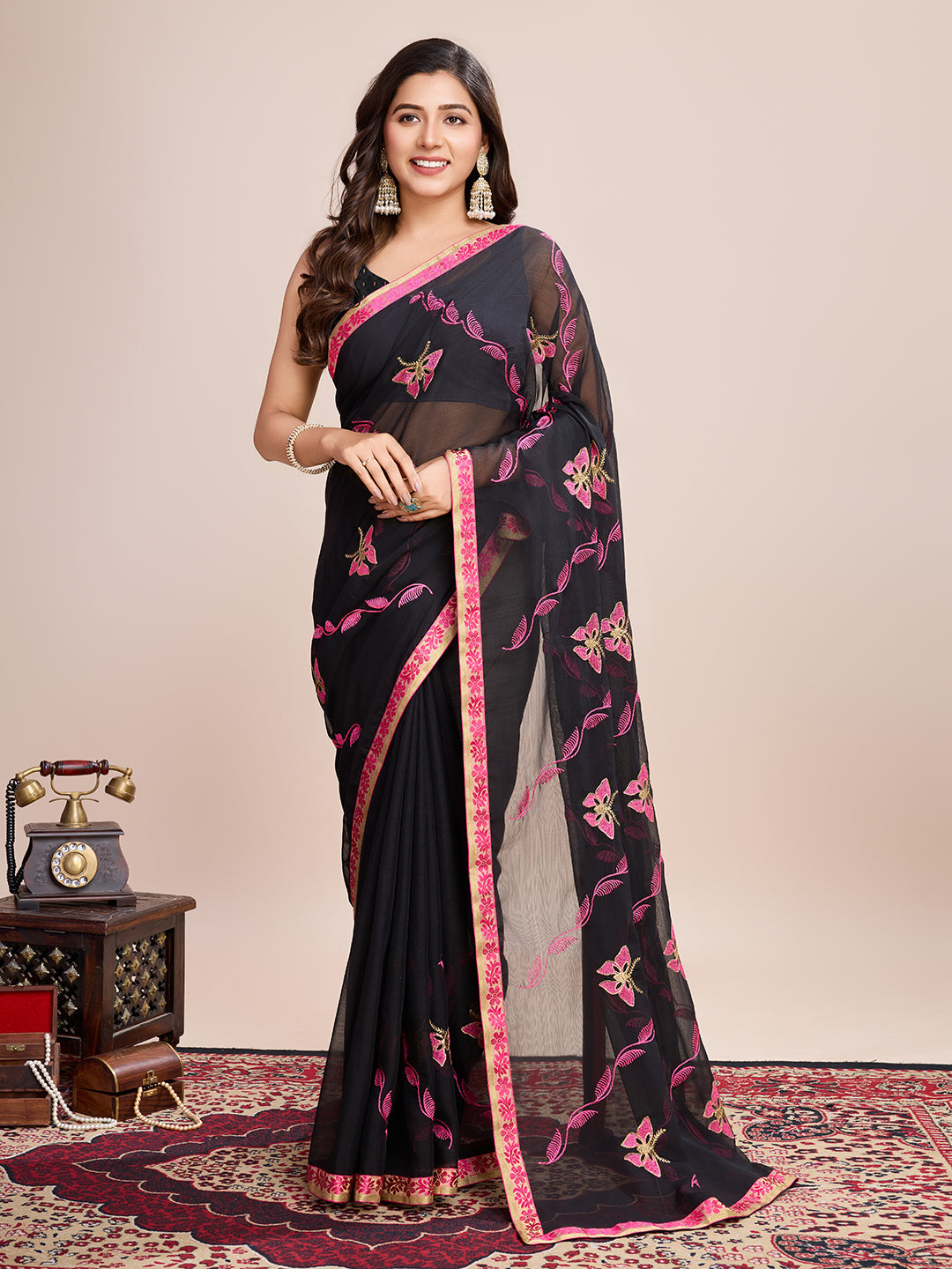 BLACK GEORGET SOFT SILK SAREE