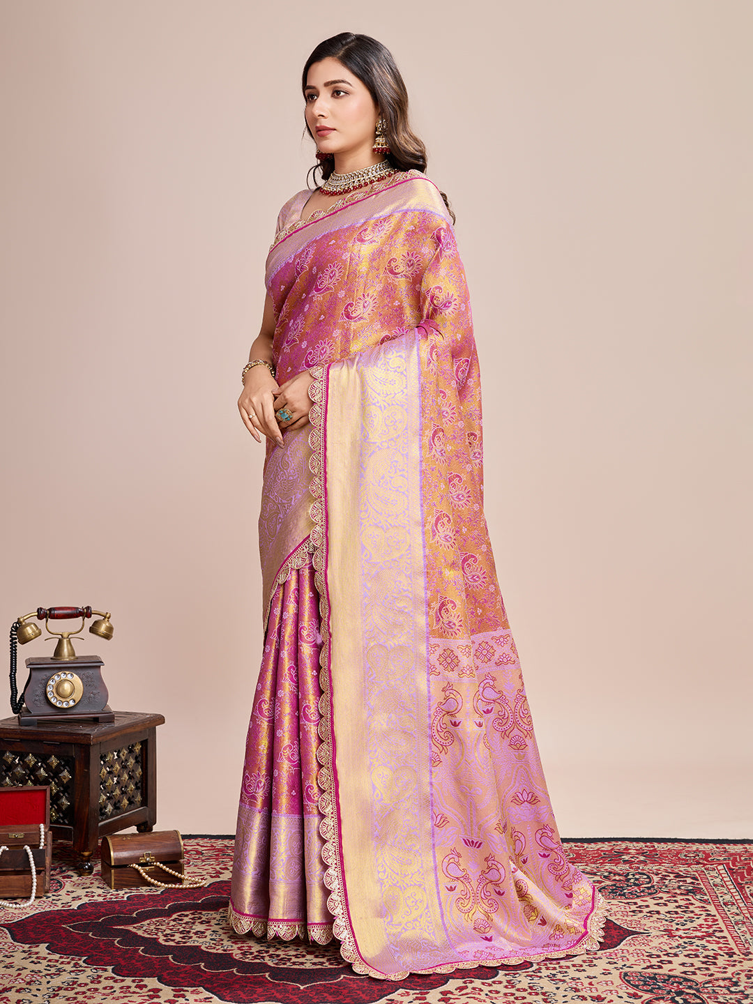 PINK SEMI SILK SAREE