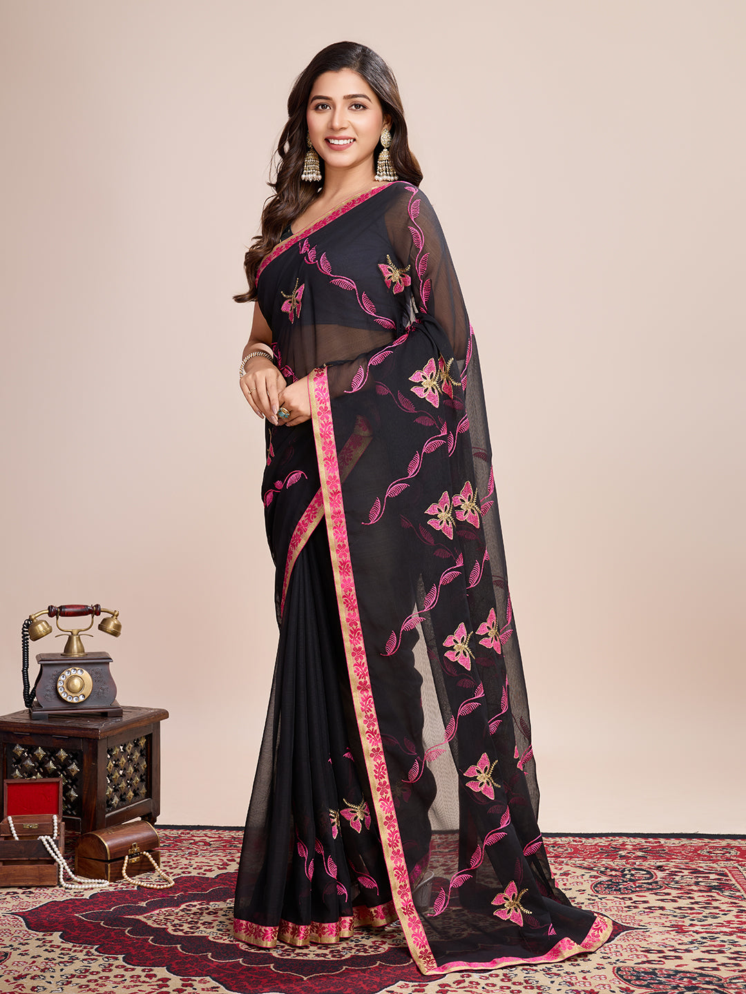 BLACK GEORGET SOFT SILK SAREE