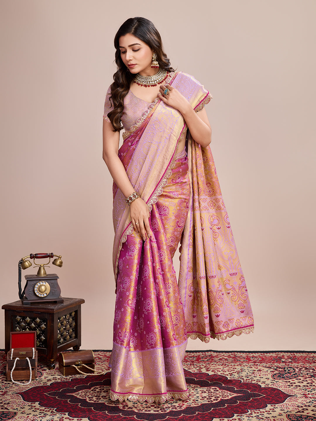 PINK SEMI SILK SAREE