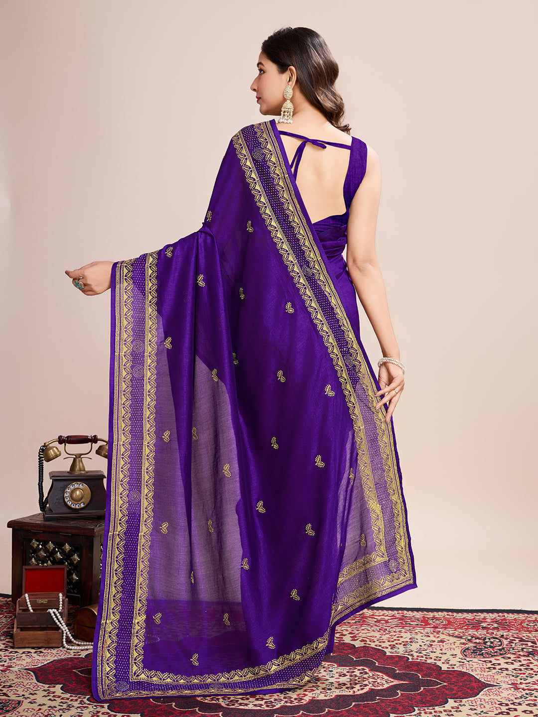 WINE VICHITRA SOFT SILK SAREE