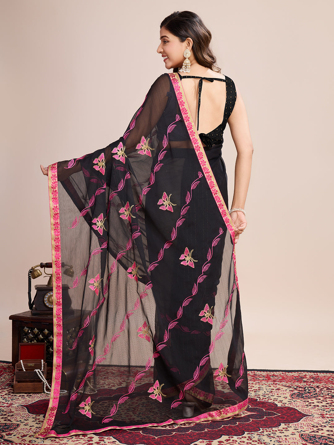 BLACK GEORGET SOFT SILK SAREE