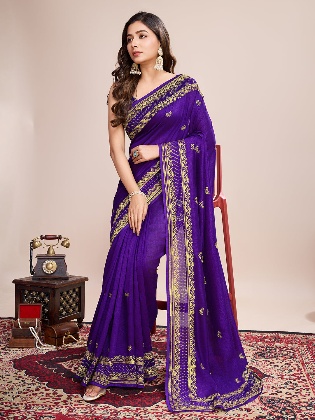 WINE VICHITRA SOFT SILK SAREE