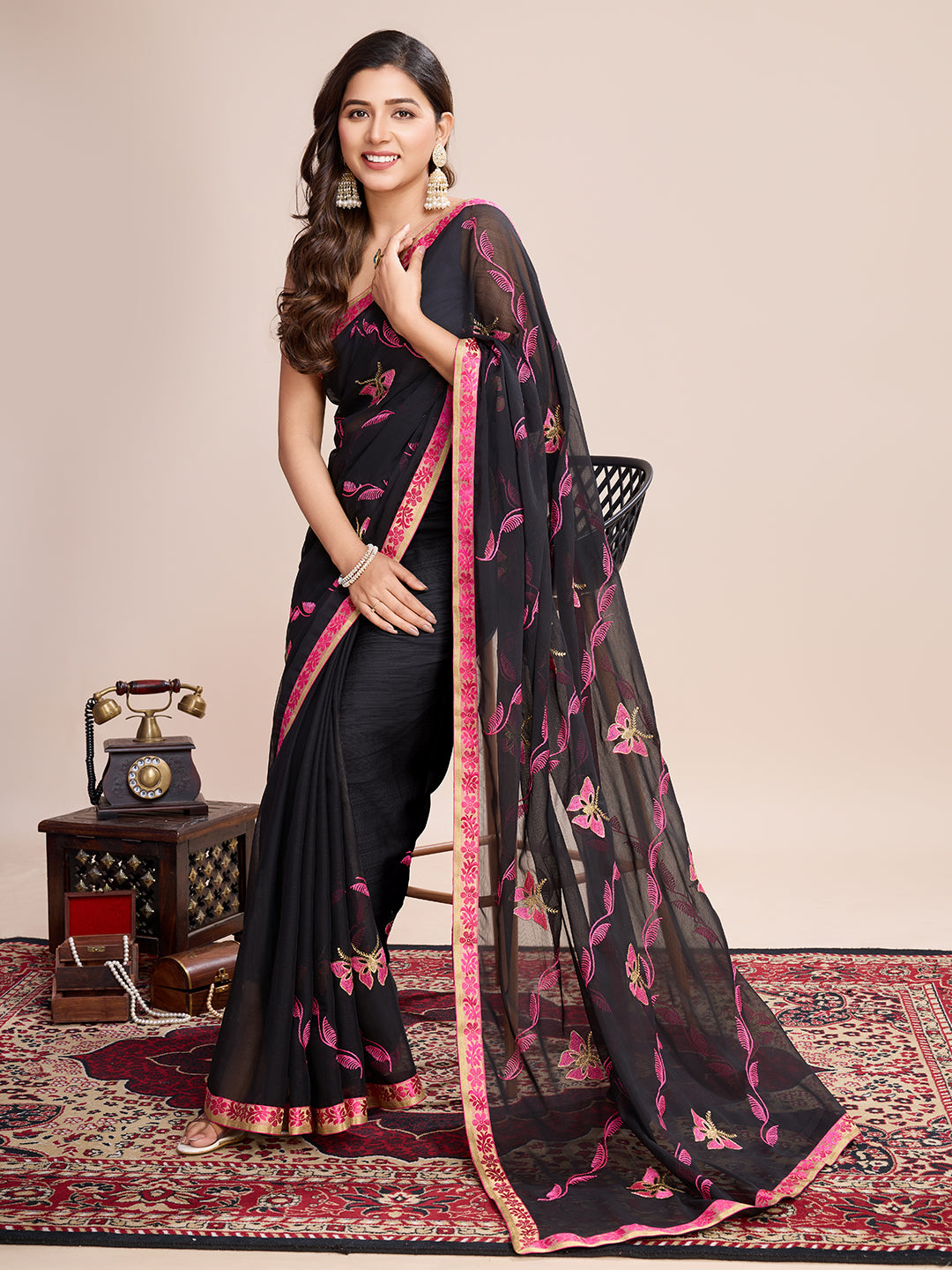 BLACK GEORGET SOFT SILK SAREE