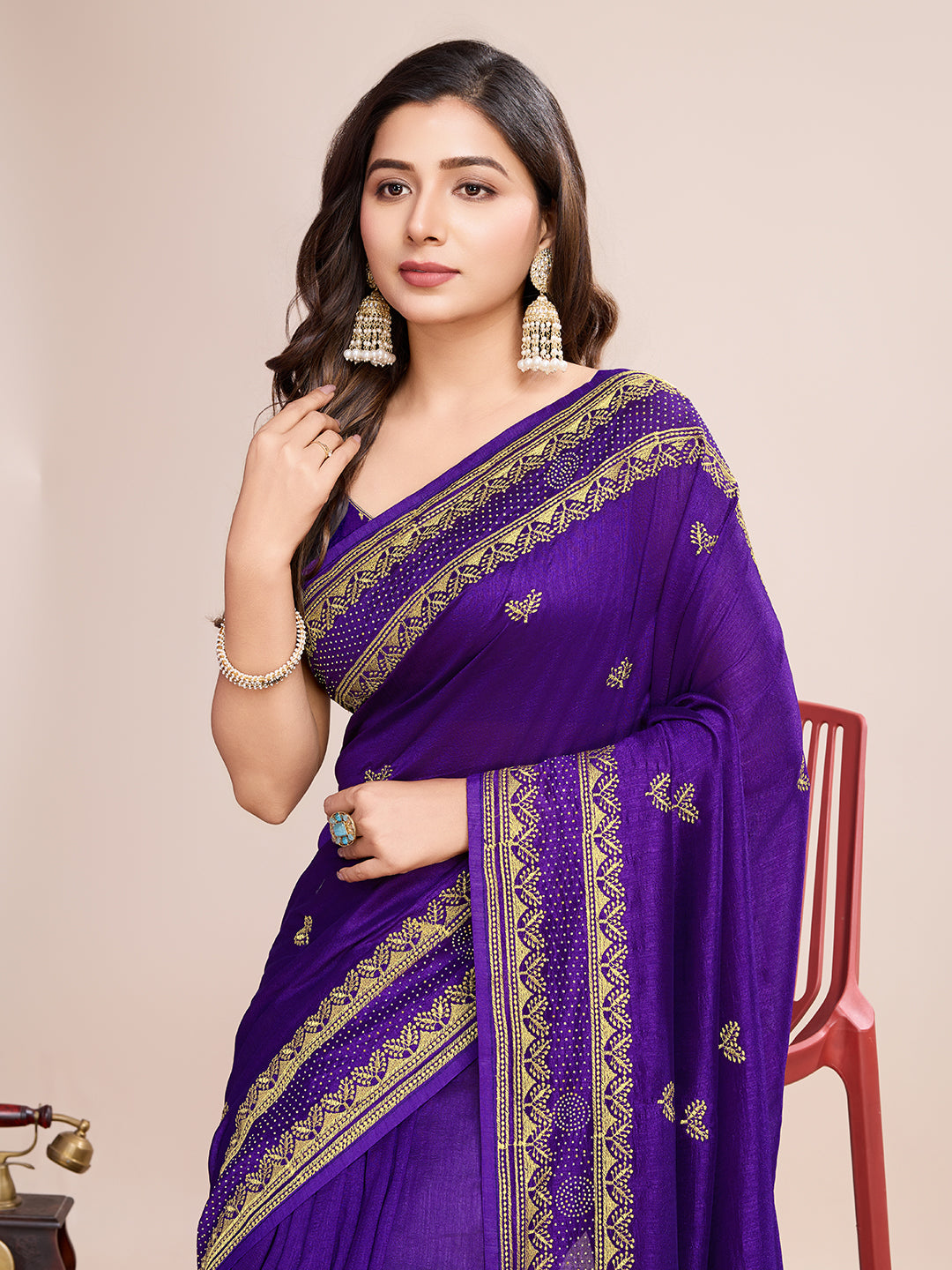 WINE VICHITRA SOFT SILK SAREE