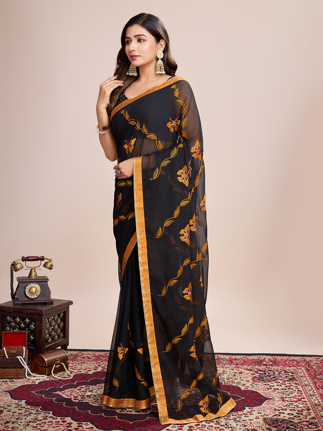 BLACK GEORGET SOFT SILK SAREE