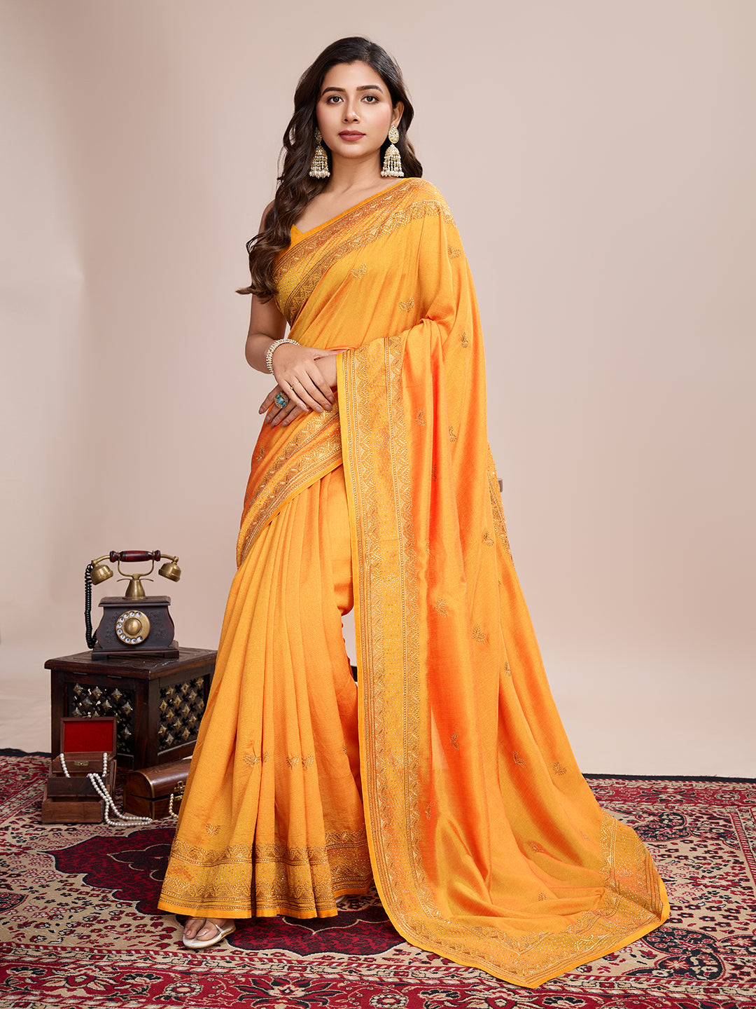 YELLOW VICHITRA SOFT SILK SAREE