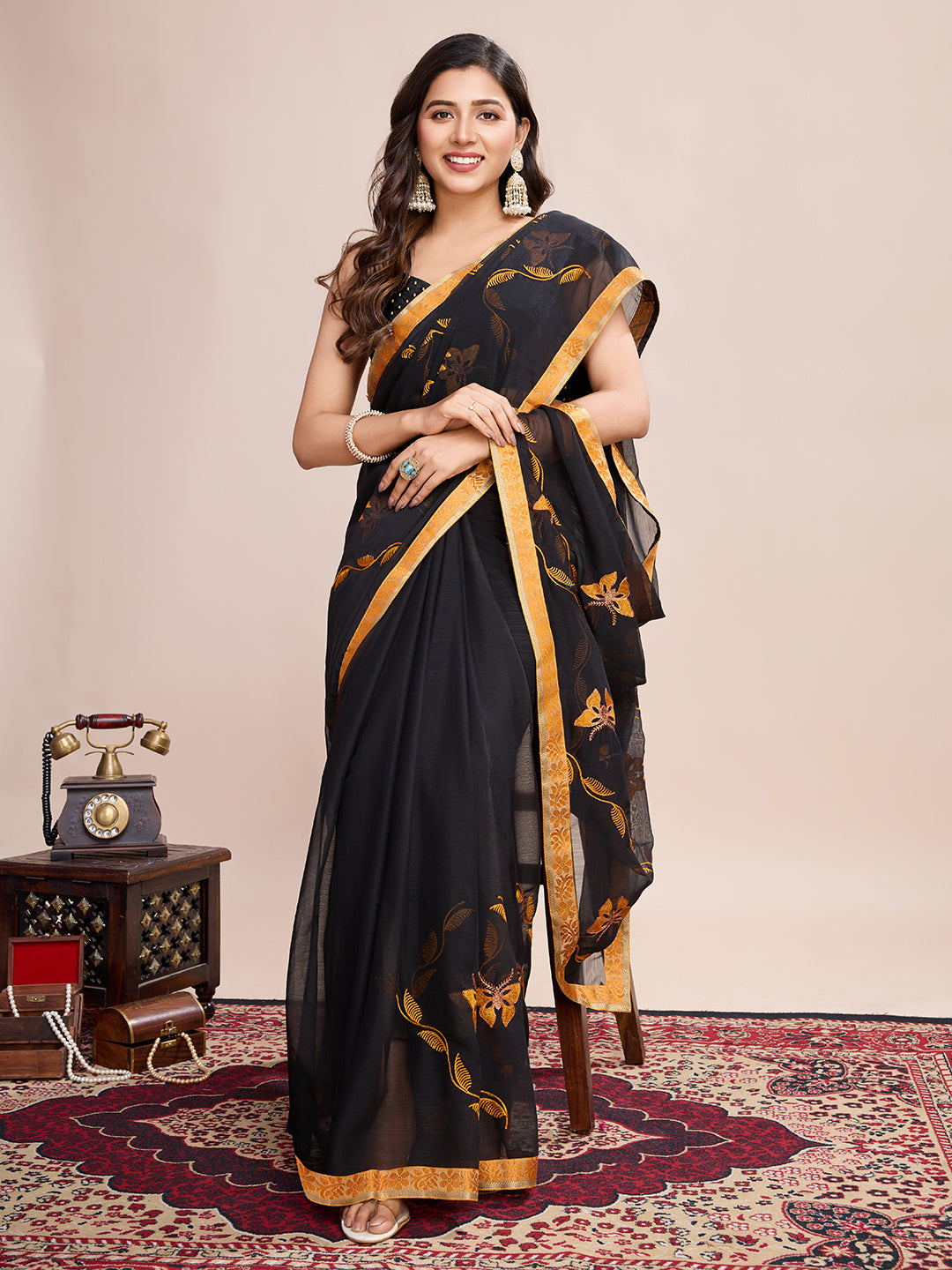 BLACK GEORGET SOFT SILK SAREE