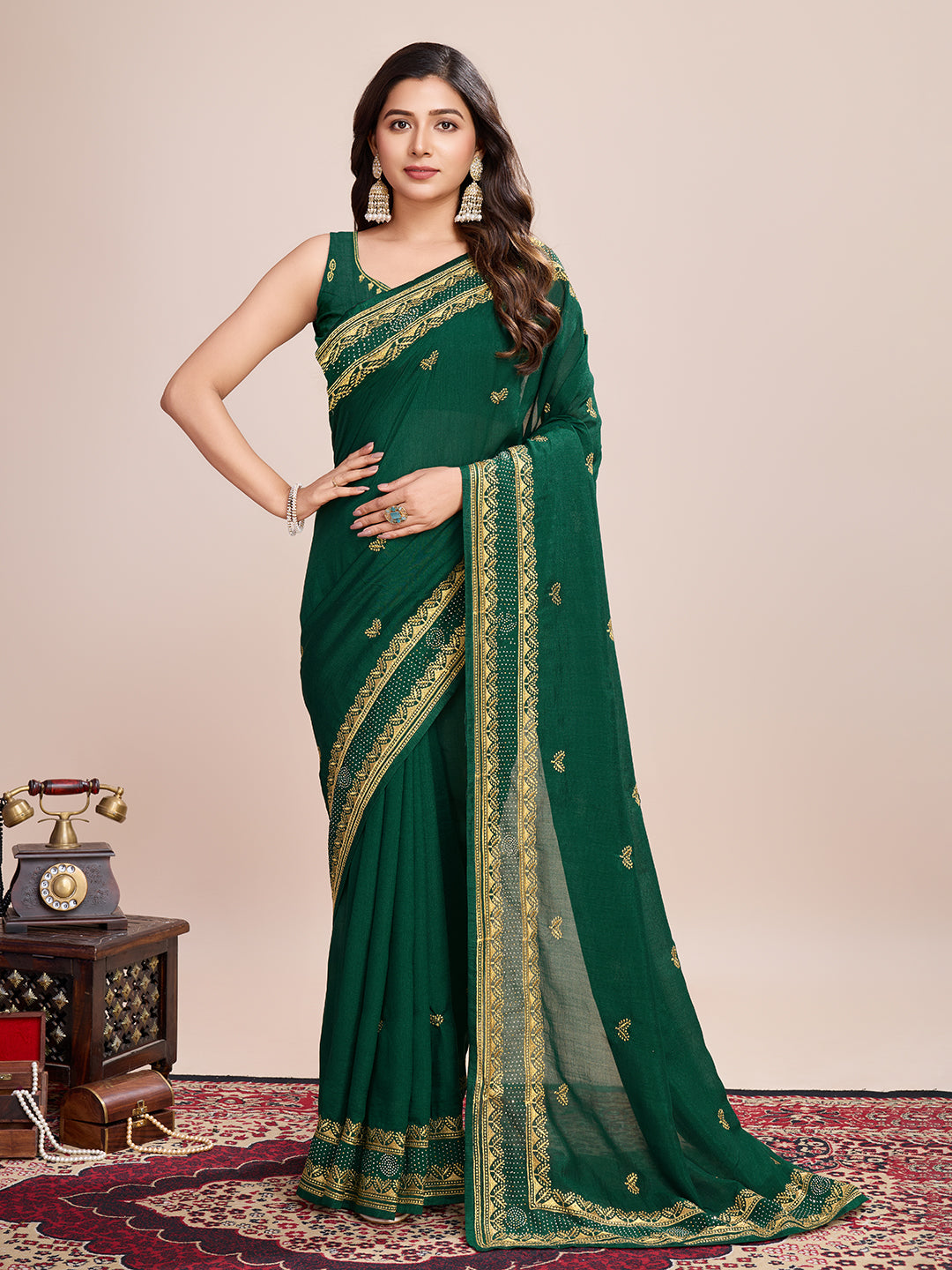 GREEN VICHITRA SOFT SILK SAREE