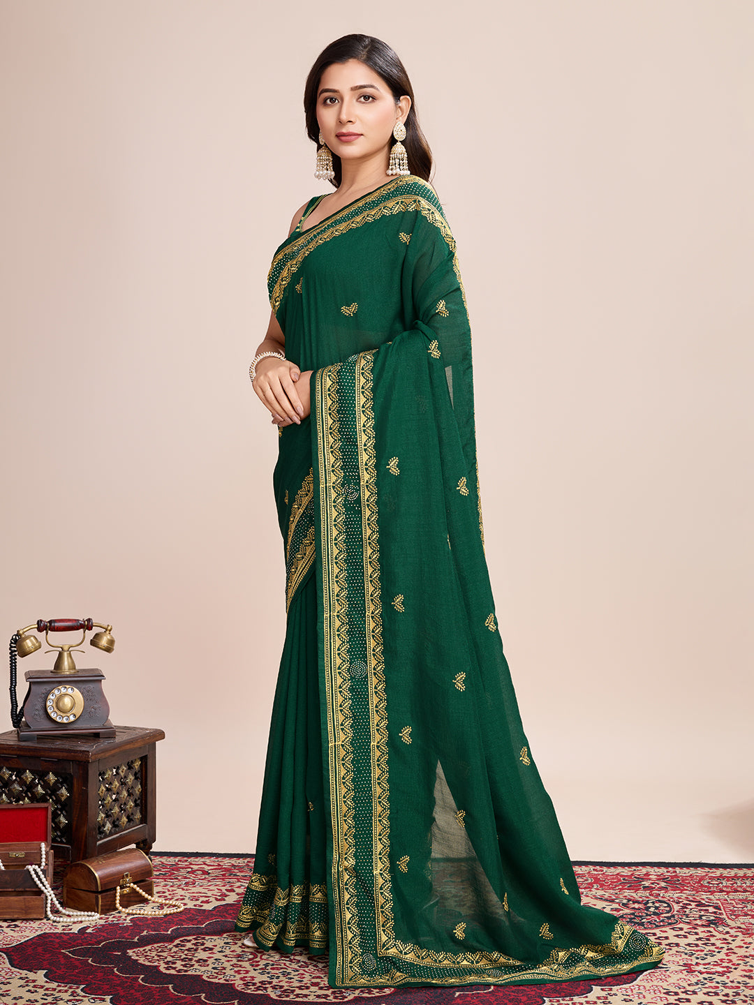 GREEN VICHITRA SOFT SILK SAREE