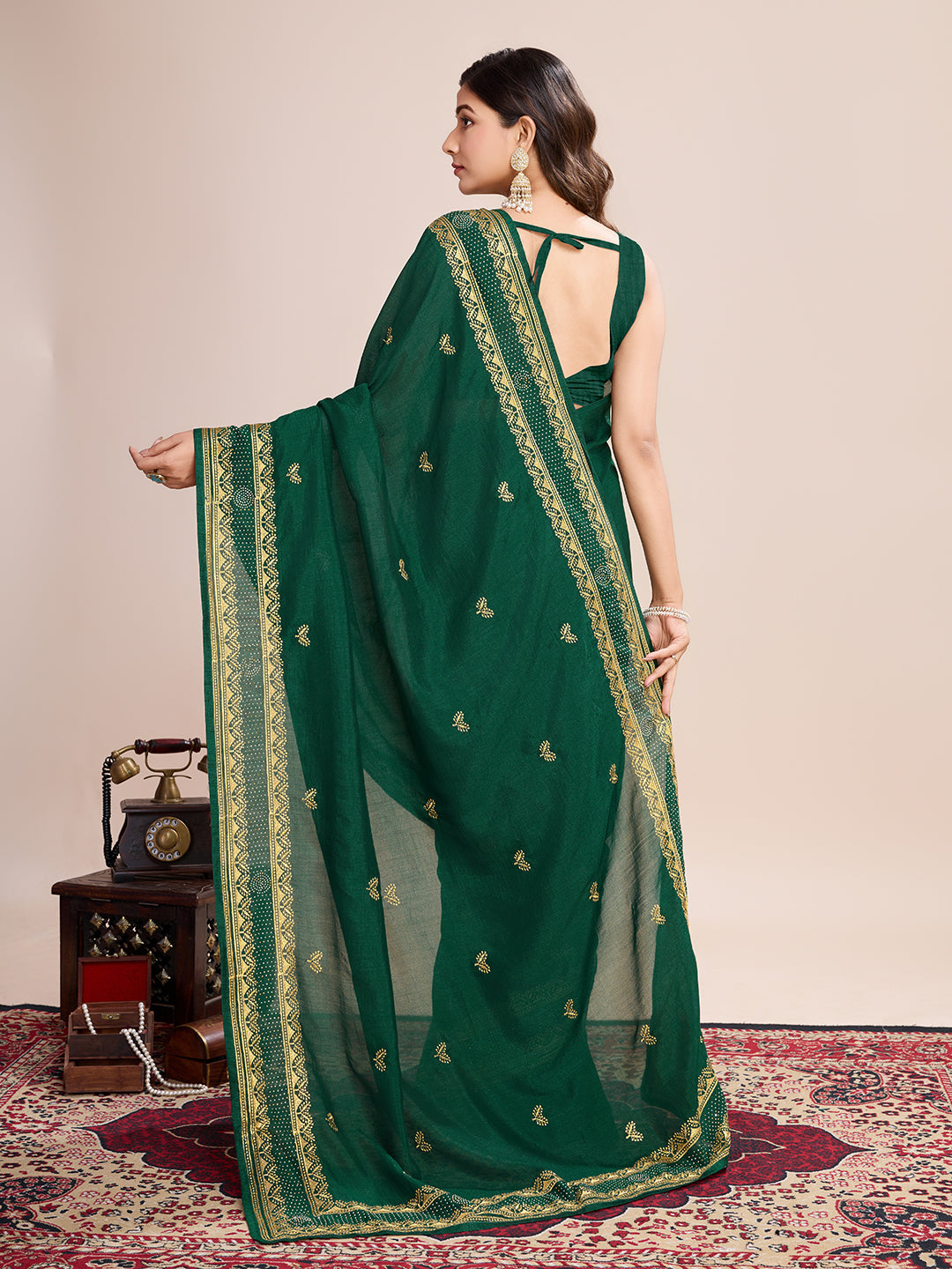 GREEN VICHITRA SOFT SILK SAREE