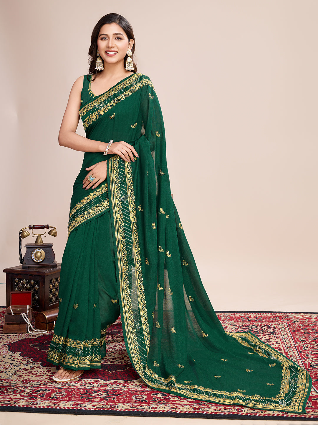 GREEN VICHITRA SOFT SILK SAREE