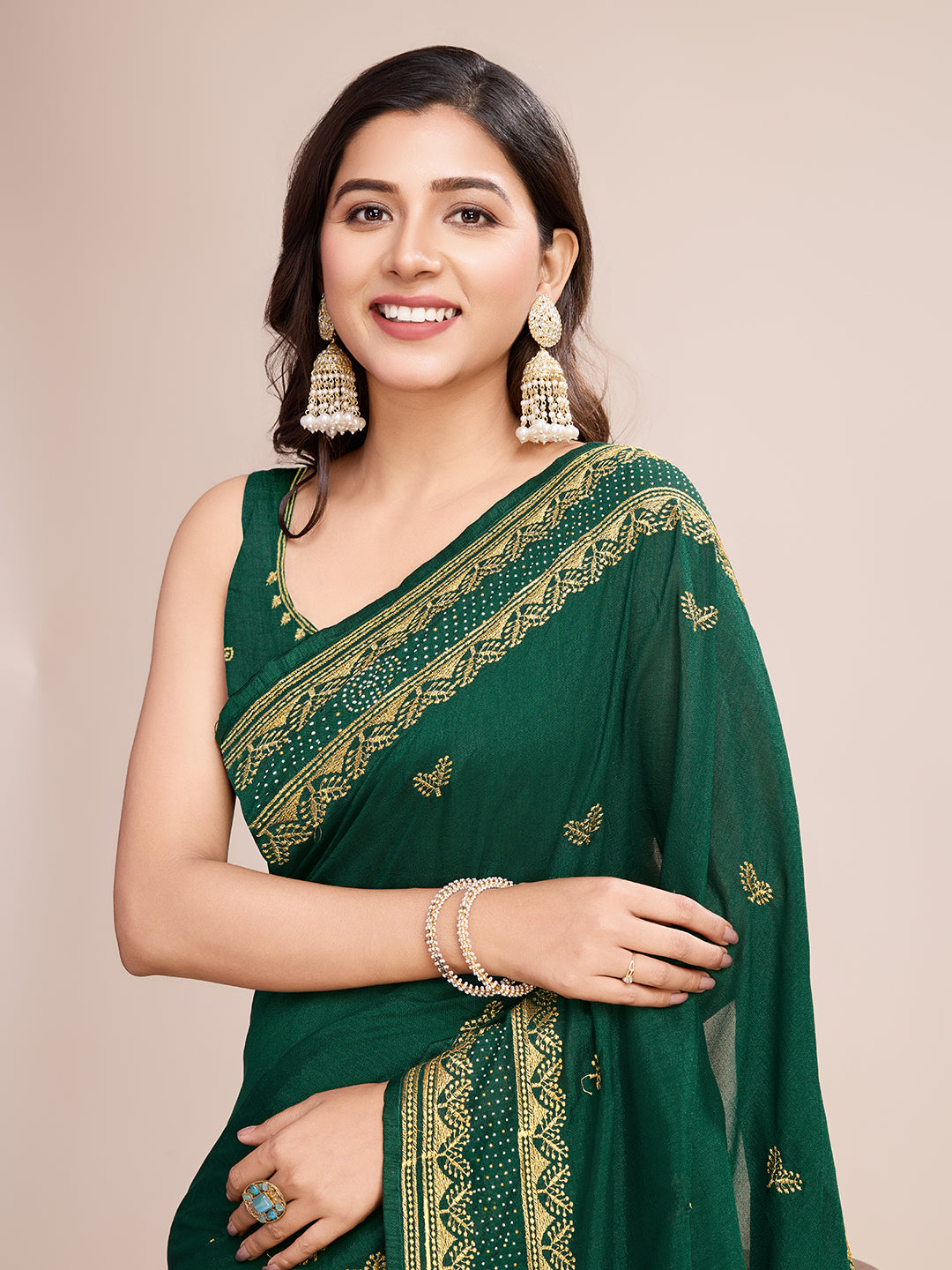 GREEN VICHITRA SOFT SILK SAREE