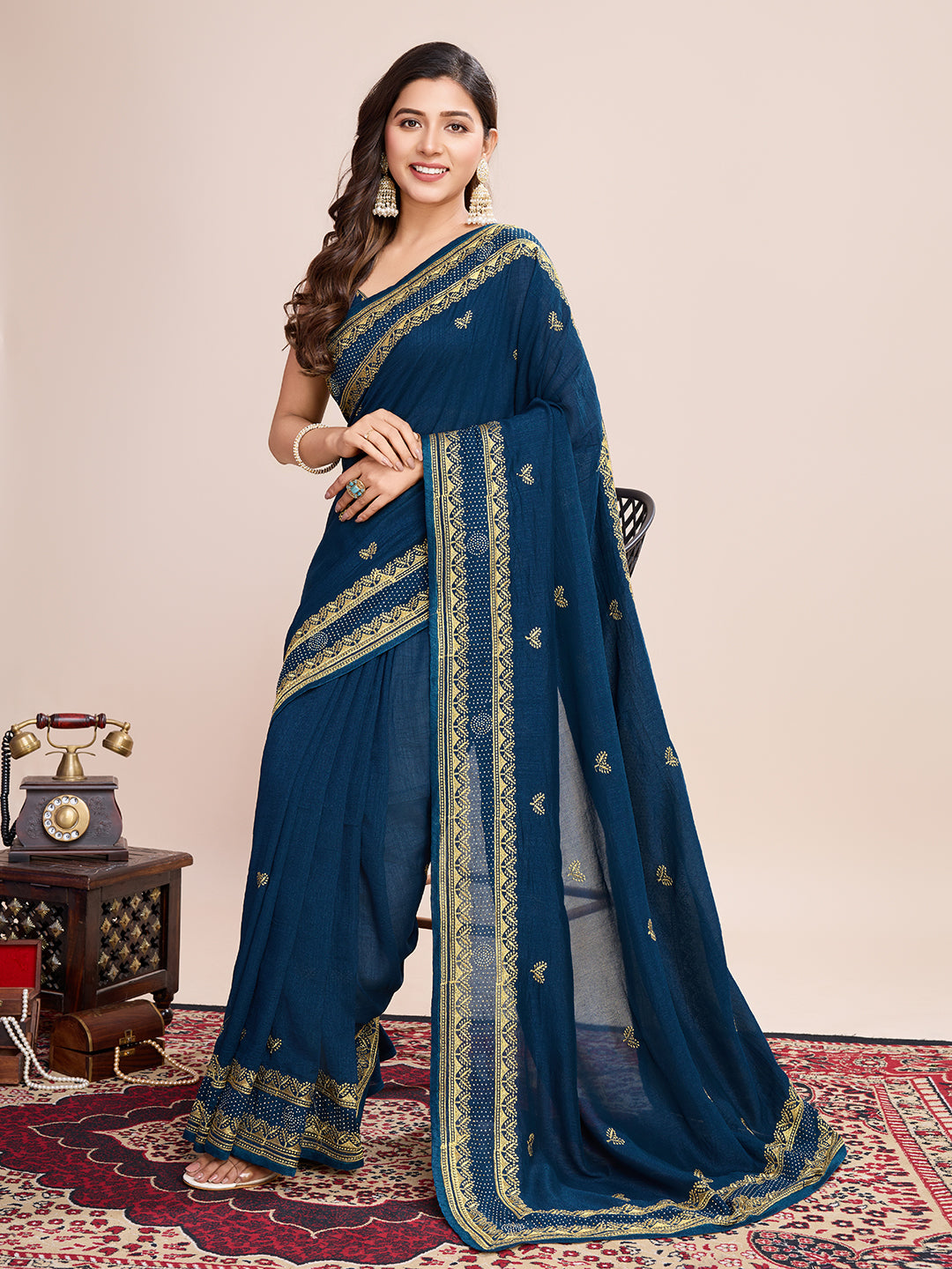 BLUE VICHITRA SOFT SILK SAREE