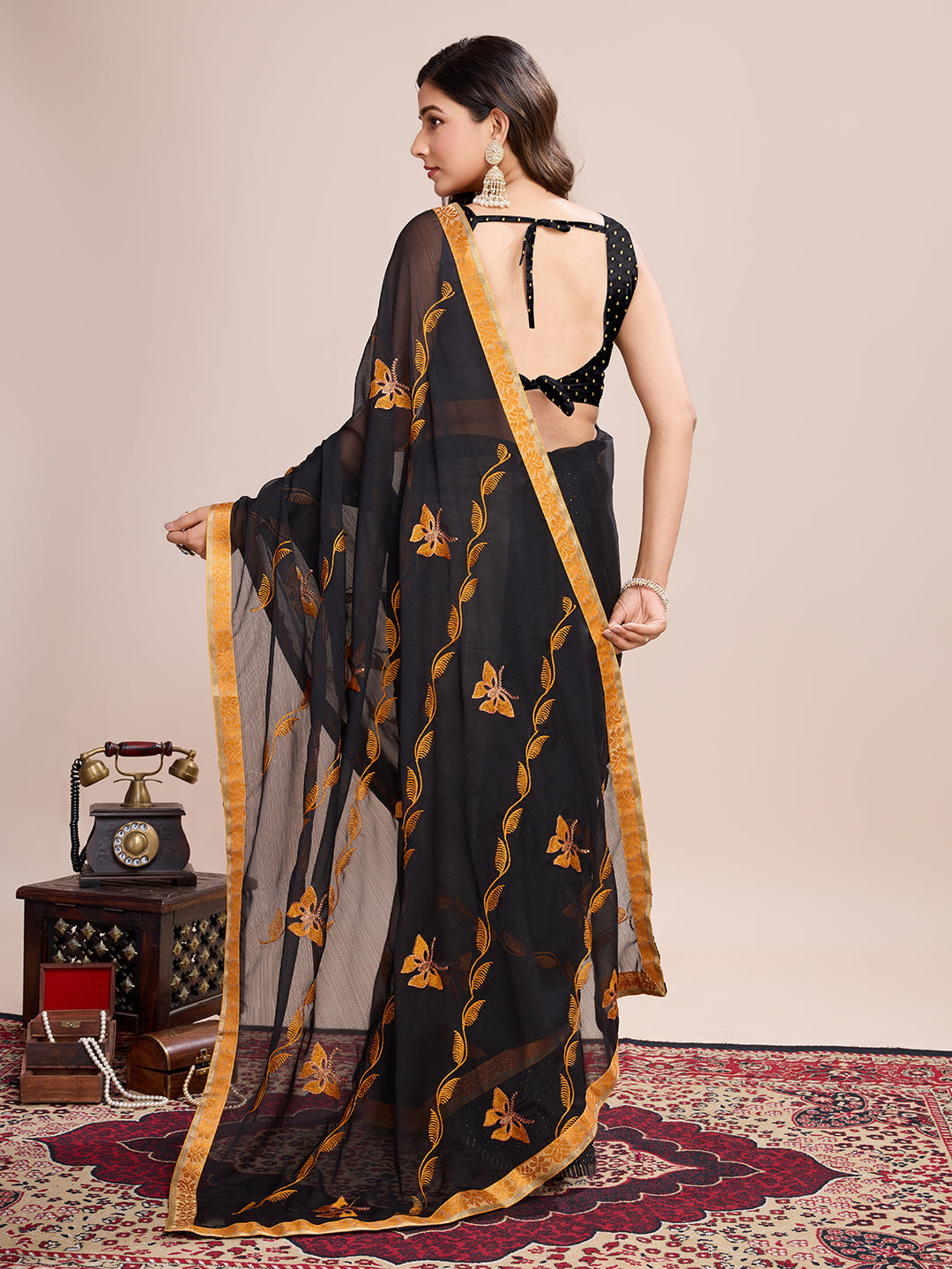 BLACK GEORGET SOFT SILK SAREE