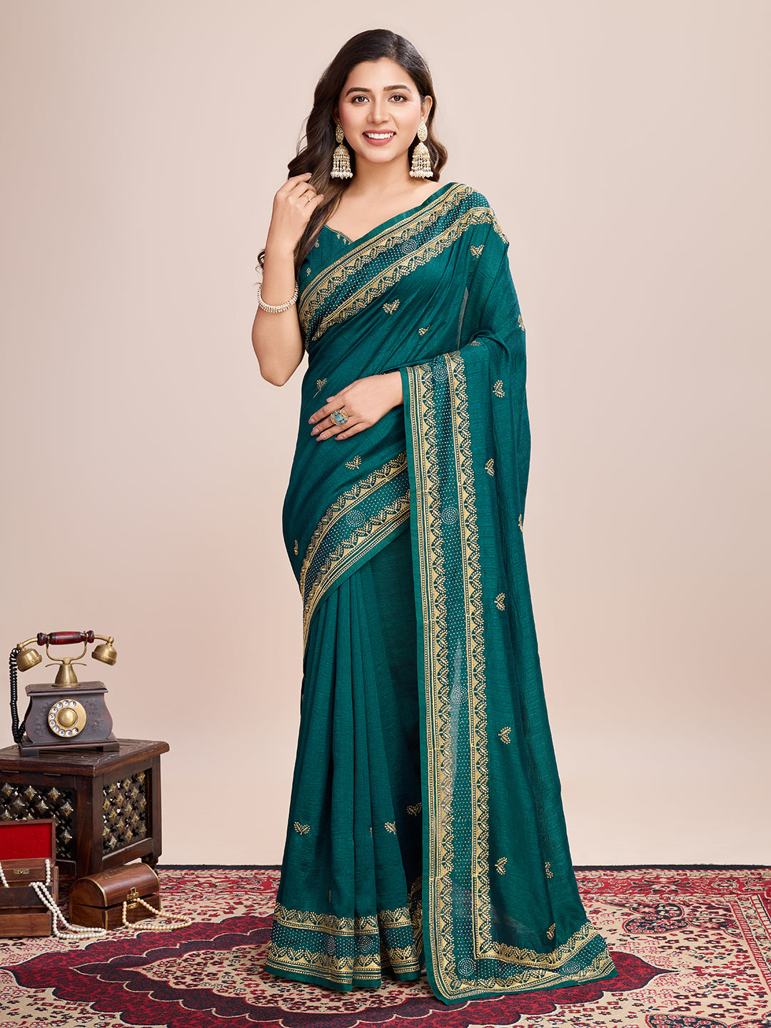 GREEN VICHITRA SOFT SILK SAREE