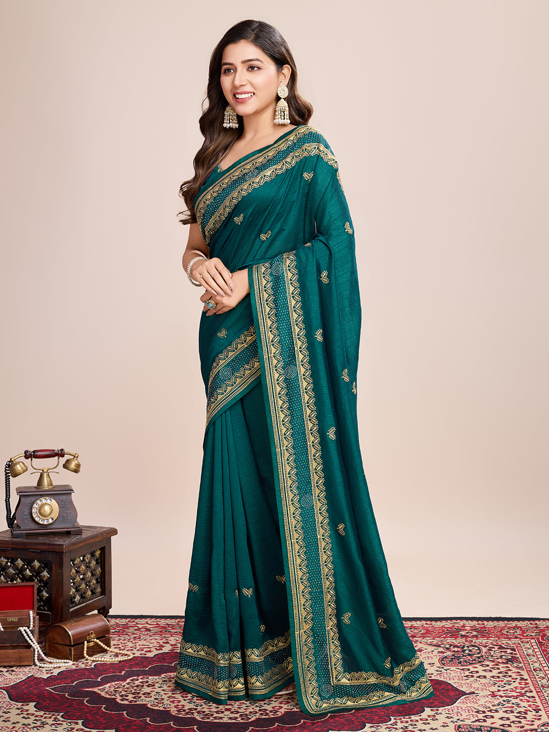 GREEN VICHITRA SOFT SILK SAREE