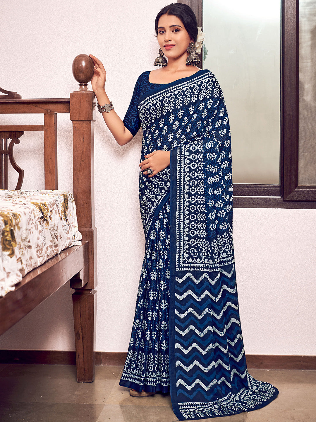 Blue  Mulmul Cottons Saree