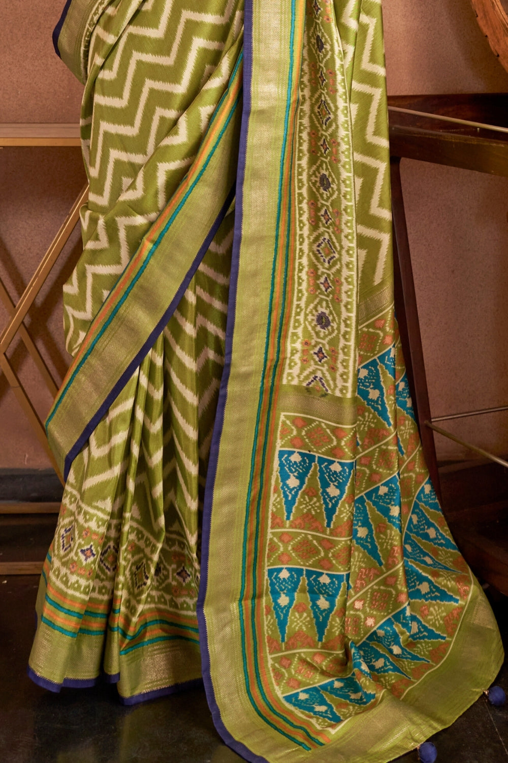 Lime Green Patola Silk Saree