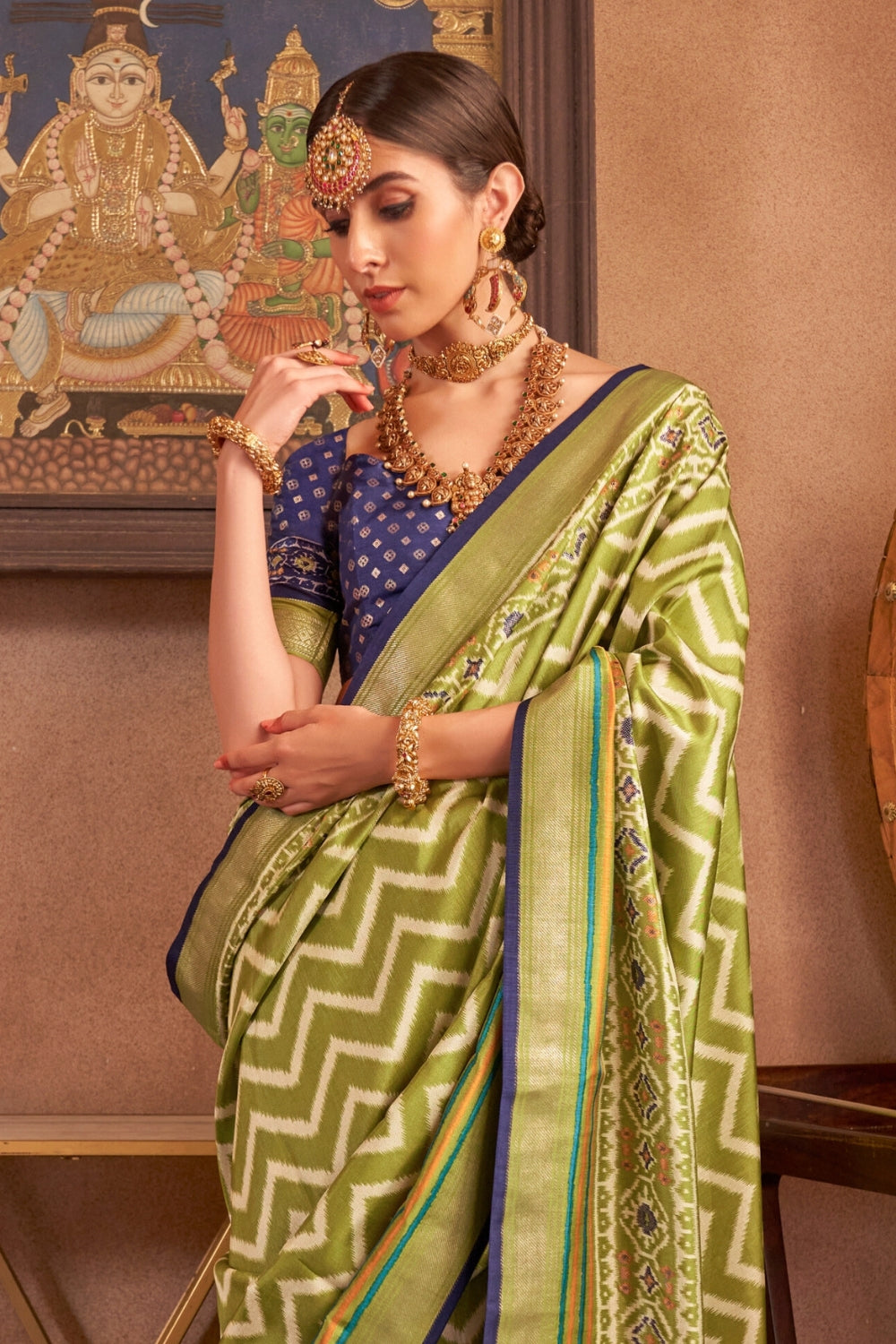 Lime Green Patola Silk Saree