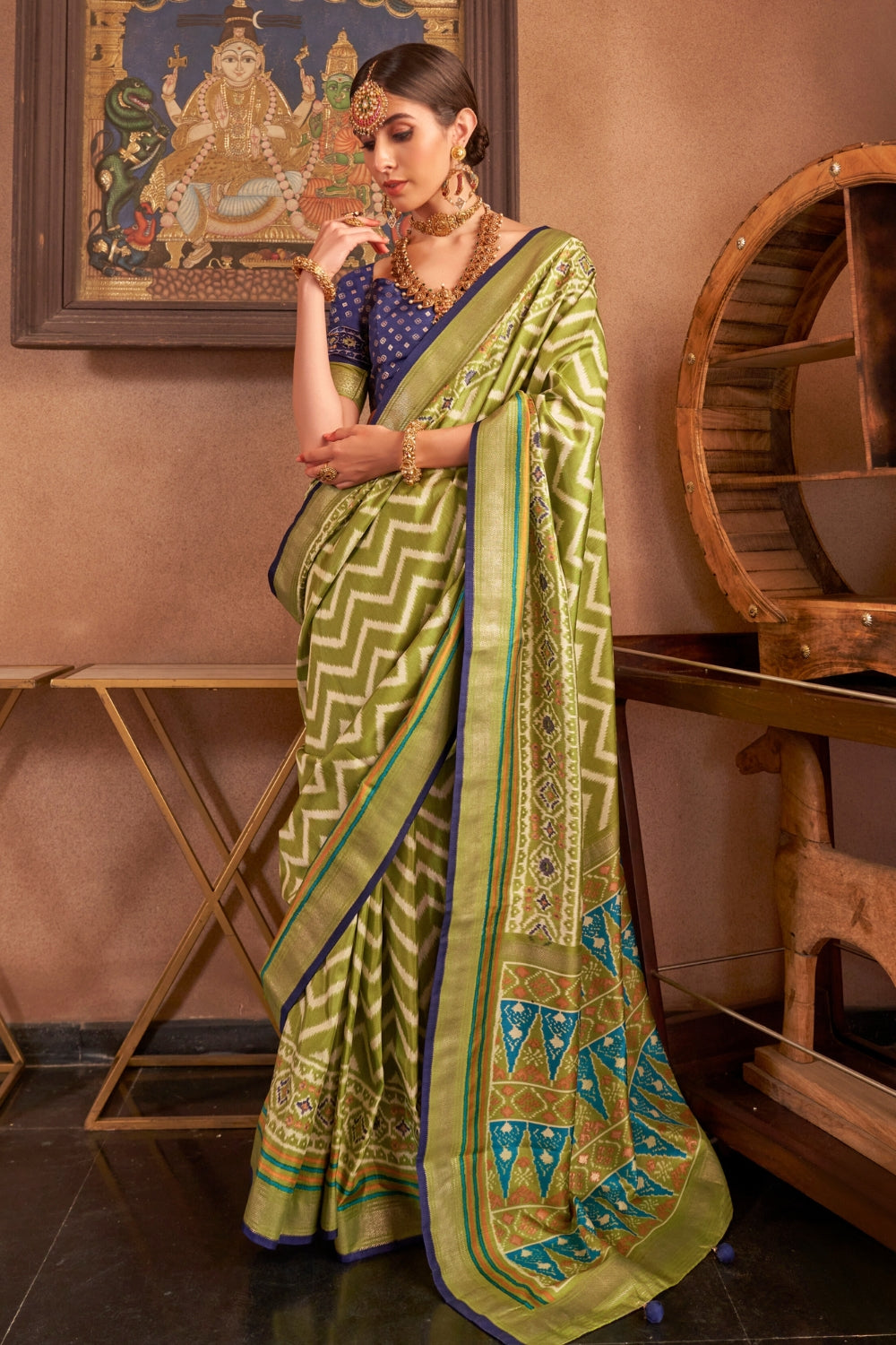 Lime Green Patola Silk Saree