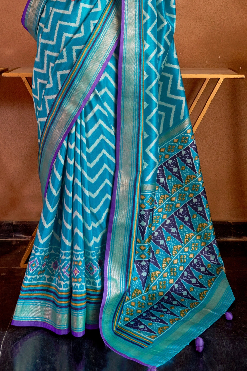 Sky Blue Patola Silk Saree