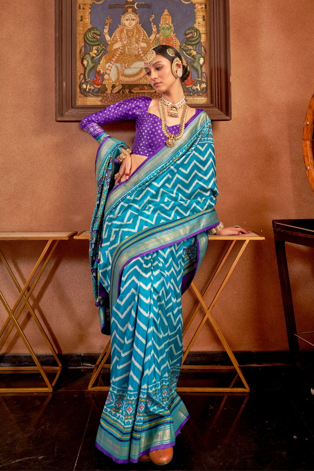 Sky Blue Patola Silk Saree