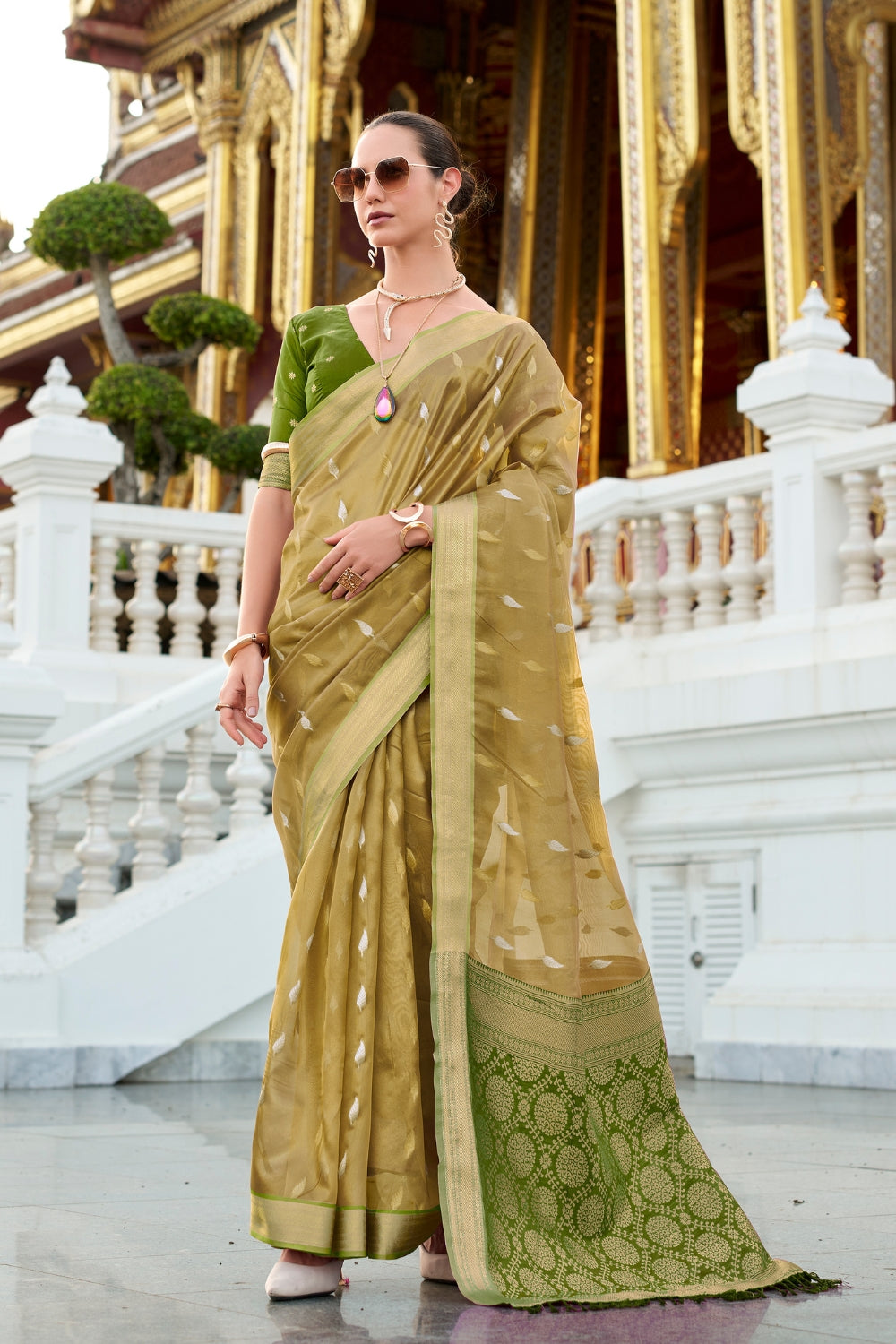 Green Tissue Silk Zari Saree