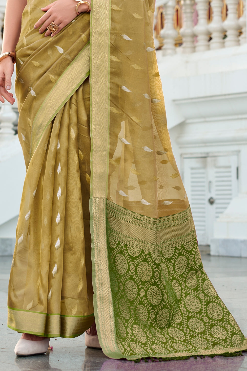 Green Tissue Silk Zari Saree