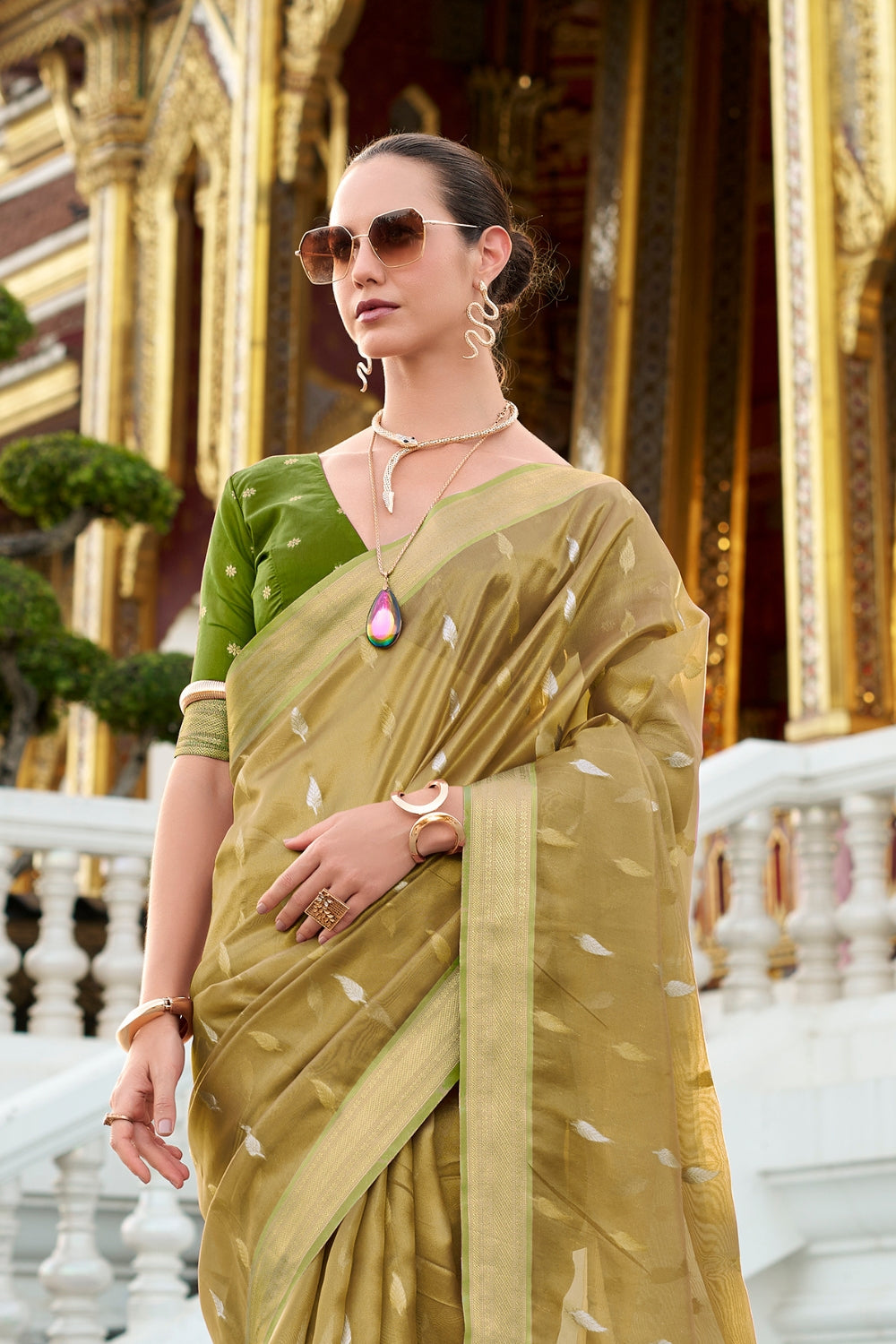 Green Tissue Silk Zari Saree