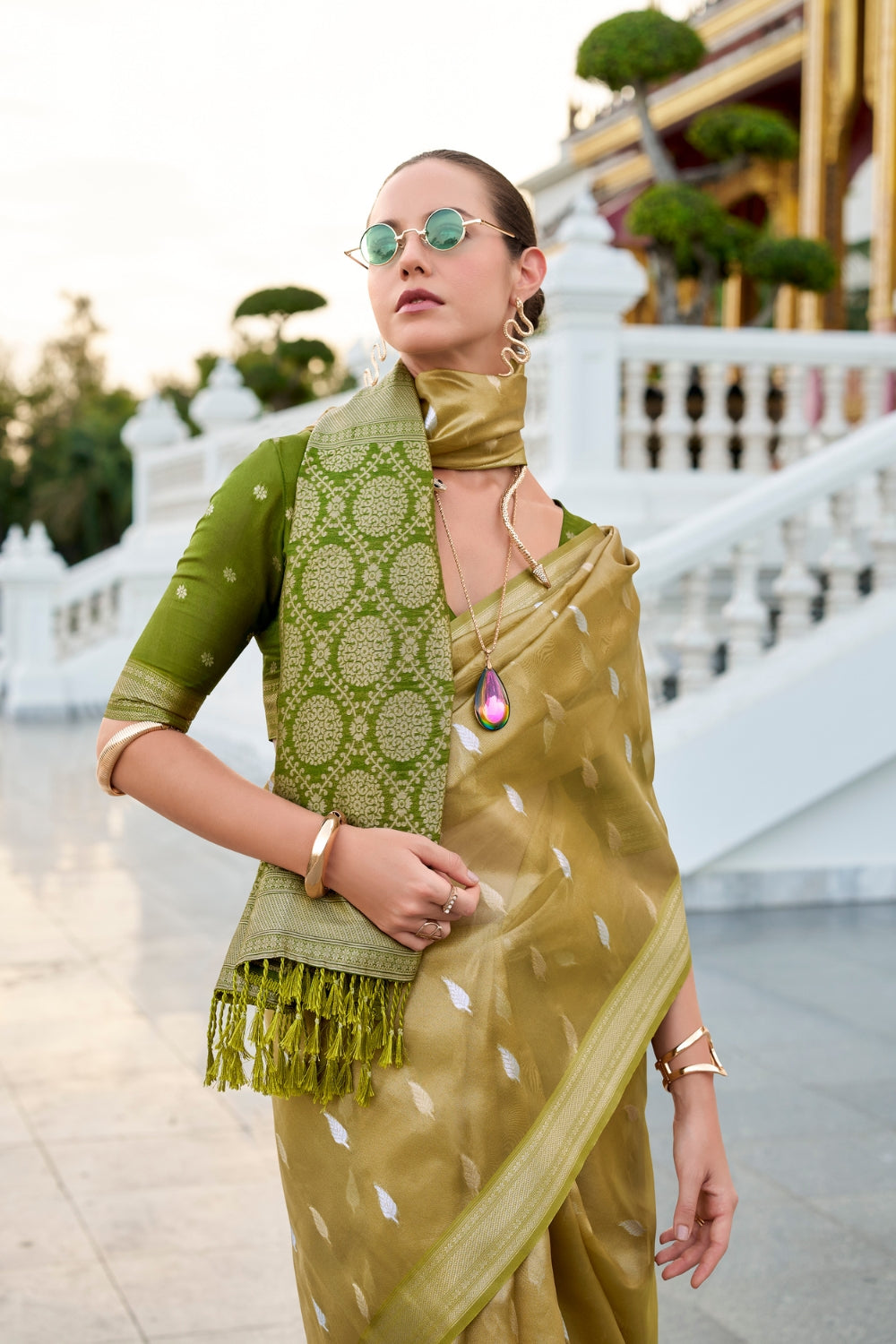 Green Tissue Silk Zari Saree