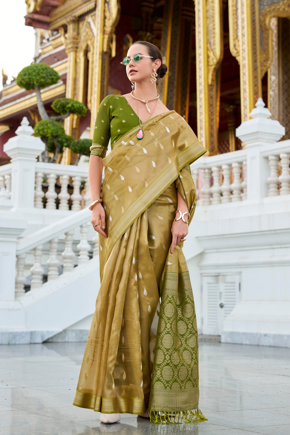 Green Tissue Silk Zari Saree