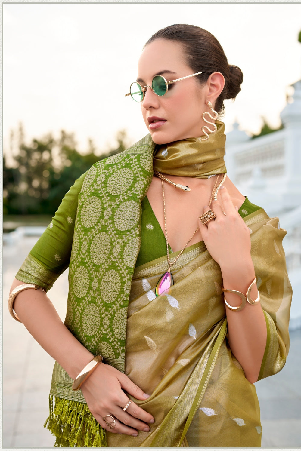 Green Tissue Silk Zari Saree