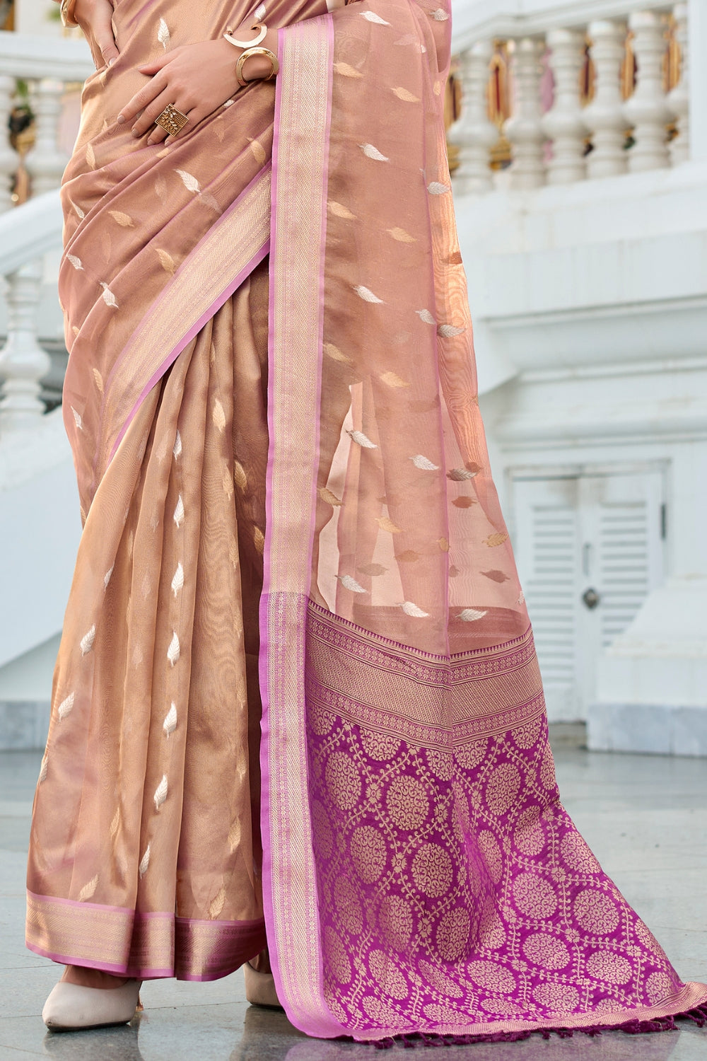 Pink Tissue Silk Zari Saree